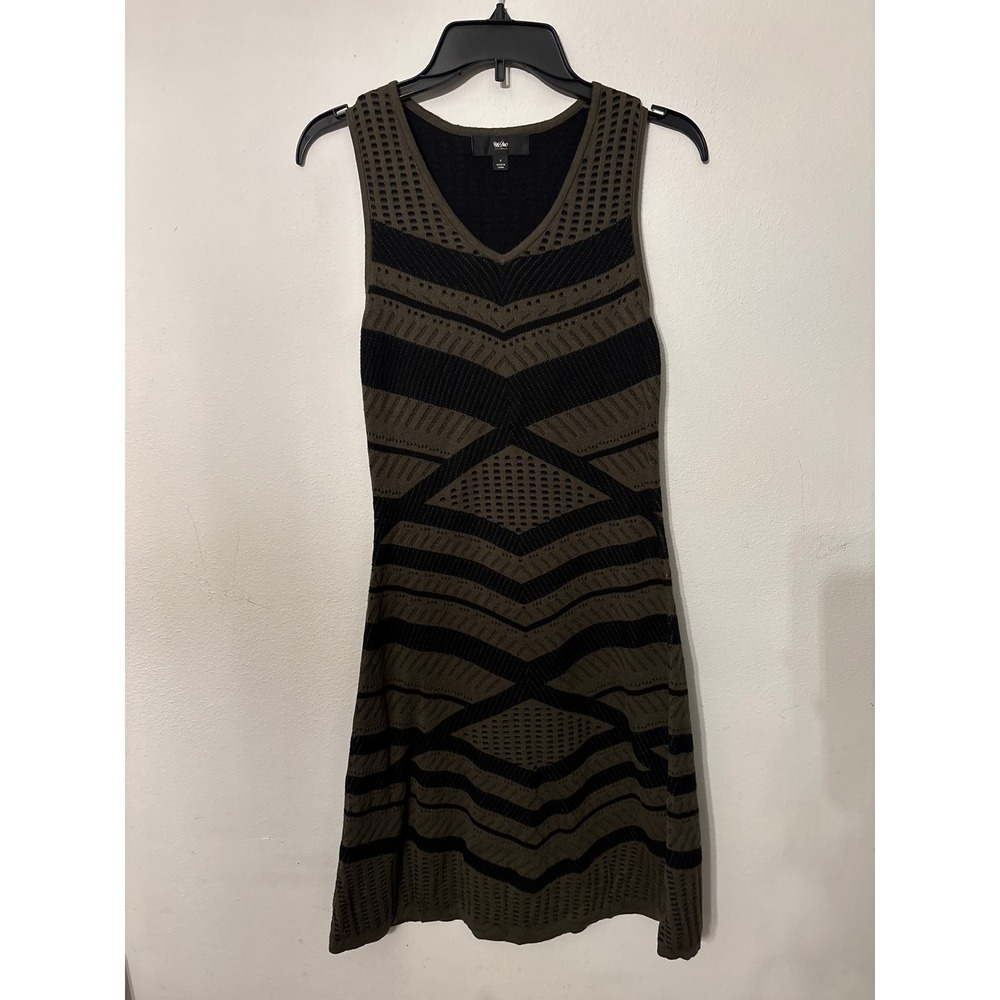 Mossimo Sweater Dress Womens Small Olive Green Black Excellent Geometric Knit